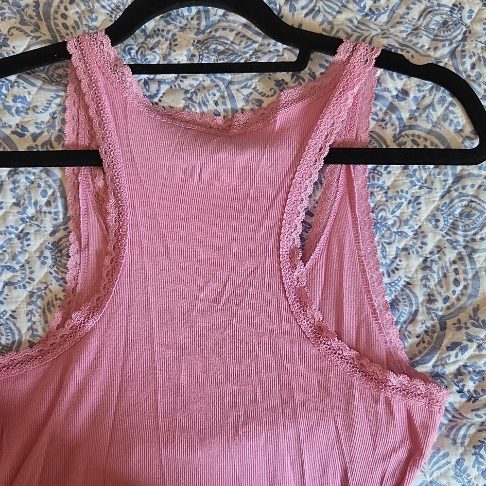 Mossimo Supply Co. Pink Tank with Lace Edges Size L - Picture 2 of 3